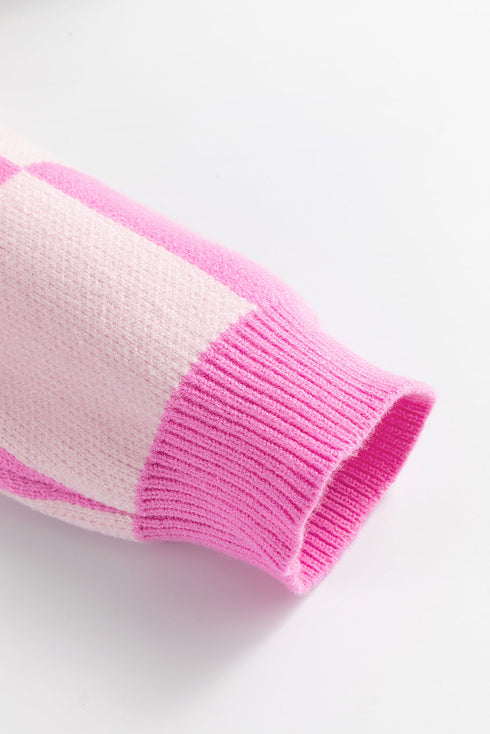 'Galena' Pink Checkered Sweater - Celes Fashion